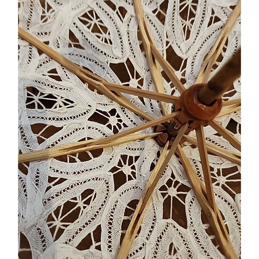 Parasol/Umbrella DOLL 9" Battenburg Lace TYPE Wood~8 SECTIONS GORGEOUS LACE - Picture 4 of 11